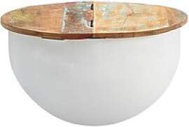 WOHNLING Couchtisch rund Massivholz weiß 60,0 x