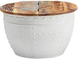 WOHNLING Couchtisch rund Massivholz weiß 60,0 x