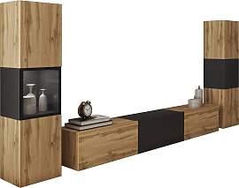 Wohnwand Berlin Eiche Wotan/Schwarz