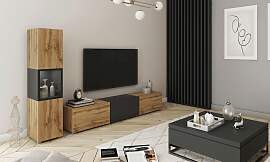 Wohnwand Berlin Eiche Wotan/Schwarz