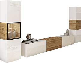 Wohnwand Berlin Eiche Wotan/Weiß