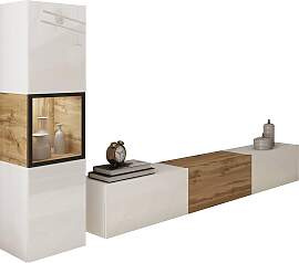 Wohnwand Berlin Eiche Wotan/Weiß