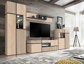 Wohnwand Cross Schwarz/Hickory