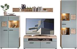 Wohnwand Fun Plus II Grün/Eichefarben