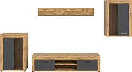 Wohnwand Jam Eiche Wotan/Grau Nb