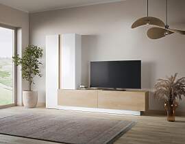 Wohnwand Milazzo Weiß/Eichefarben