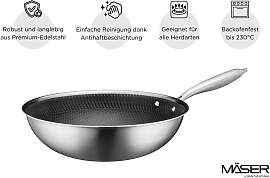Wok 30 cm, Edelstahl Hestia Keramik