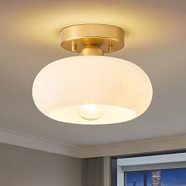 WOKNOS Moderne Weiße Glas Deckenleuchte,Gold Mit