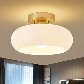 WOKNOS Moderne Weiße Glas Deckenleuchte,Gold Mit