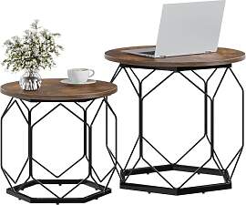 WOLTU 2er Set Couchtisch, Beistelltisch mit runder 