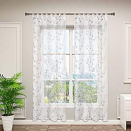 WOLTU 2er Set Gardinen transparent Blumen