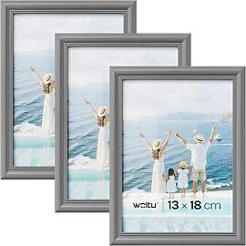 WOLTU Bilderrahmen 13x18 cm Grau, 3er Set