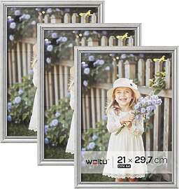 WOLTU Bilderrahmen A4 (21x29,7 cm) Silber, 3er Set 