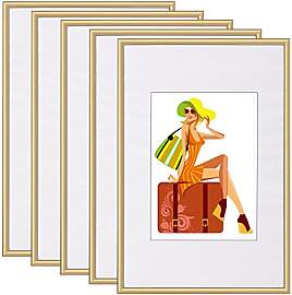 WOLTU Bilderrahmen DIN A4, 5er Set, Gold Collage