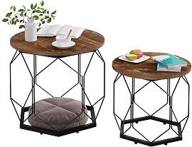 WOLTU Couchtisch 2er Set, Beistelltisch mit runder 