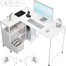 WOLTU Eckschreibtisch Weiß mit USB-A/C Steckdosen 