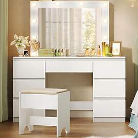 WOLTU Schminktisch mit Beleuchtung und Hocker, 3