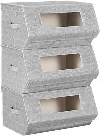 WOLTU Stapelbare Aufbewahrungsbox mit Deckel, 3er