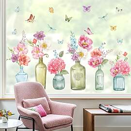 wondever Fenstersticker Garten Blumen Vasen