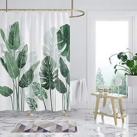 WONGS BEDDING Duschvorhang 240x200 Grün Blätter