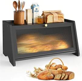 WRENYZK Bambus Brotkasten Schwarz, Extragroß