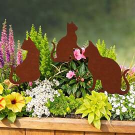 WRQIOO 3er Set Gartenstecker Rost Katze,