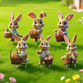 Wxeadu 6 Stück Osterhasen Gartenstecker, 2D