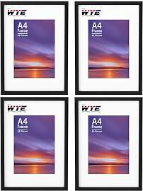 wyewye A4 Rahmen 4er Set, Holz Fotorahmen mit