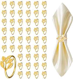 X-BLTU 50Pcs Serviettenring Gold, Metall Blätter