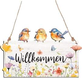 XFSRG Willkommen Türschild Haustür aus Holz mit