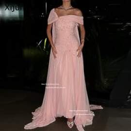 Xijun Erröten Rosa Chiffon Abendkleider Perlen