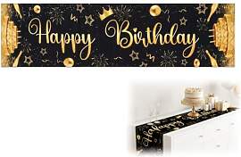 XINML Tischläufer Geburtstag Schwarz Gold 35x180