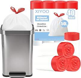 XIYOO Müllbeutel 50L mit Zugband Weiß