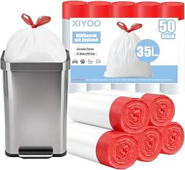 XIYOO Weiß Müllbeutel 35l mit Zugband 50 Stück