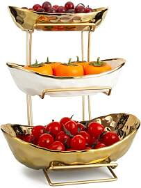 XUDREZ Weiß Gold Obstschale für Küche, 3 Tier