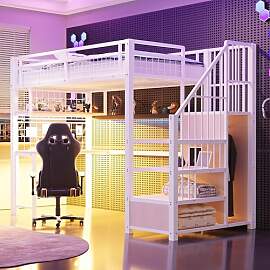 Xwiny Kinderbett 90x200 cm mit LED-Beleuchtung und 