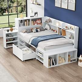 Xwiny Kinderbett 90x200 cm mit Schubladen,