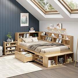 Xwiny Kinderbett 90x200 cm mit Schubladen,