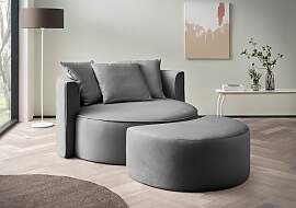 XXL-Sessel "ISALIE, Rundsessel mit Hocker,
