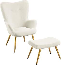 Yaheetech Ohrensessel mit Hocker aus Cordstoff