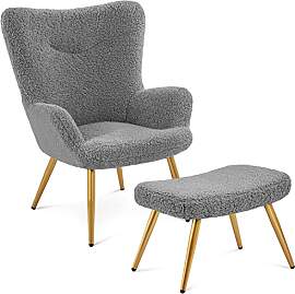 Yaheetech Ohrensessel mit Hocker Polyester-Bezug,