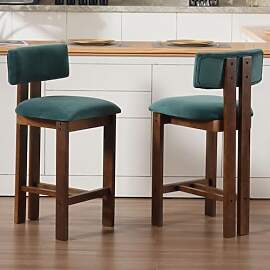 Ya-Home Barhocker 2er Set Samt Barstuhl aus Holz