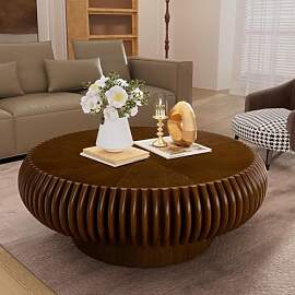 YAOBAO Runder Geriffelter Couchtisch mit Stabiler