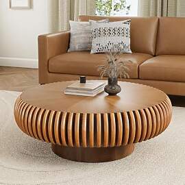 YAOBAO Runder Geriffelter Couchtisch mit Stabiler