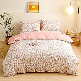 YASMENG Bettwäsche 200x200 Blumen Motiv Beige