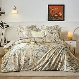 YASMENG Satin Bettwäsche 135x200 Beige Blumen