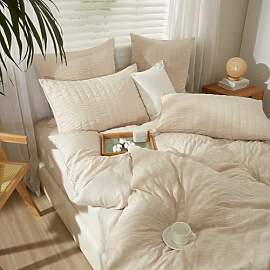 YASMENG Seersucker Bettwäsche 135x200 Beige