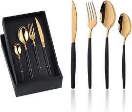 YDware Besteck Gold Schwarz, 16 Stück Schwarz