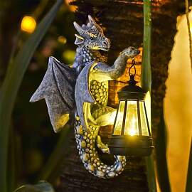 Yeomoo Drachen Figuren mit Solarlampen Baumstamm