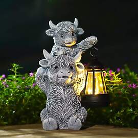 Yeomoo Hochlandrind Skulptur mit Solarlampen für
